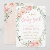 Elegant Blush Pink Floral Wreath Girl Baby shower Kaart (Voorkant / Achterkant)