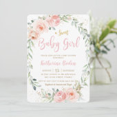 Elegant Blush Pink Floral Wreath Girl Baby shower Kaart (Staand voorkant)