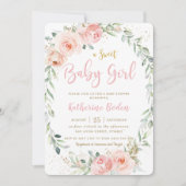 Elegant Blush Pink Floral Wreath Girl Baby shower Kaart (Voorkant)