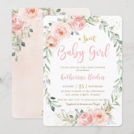 Elegant Blush Pink Floral Wreath Girl Baby shower Kaart