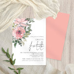 Elegant Blush Pink Florals Veertiende verjaardag Kaart<br><div class="desc">Elegant Blush Pink Florals Fortieth Birthday Invitation. een trendy artsy floral illustratie om je gasten uit te nodigen om je 40ste verjaardag te vieren, met bloemen en bladeren naar de linker bovenhoek. Een elegant geplaatst manuscript voor de gelegenheid en personaliseer gemakkelijk de rest van de tekst aan uw eigen vereisten....</div>