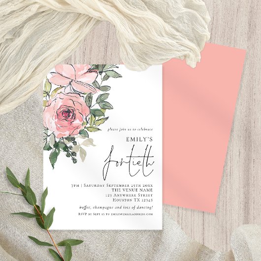 Elegant Blush Pink Florals Veertiende verjaardag Kaart