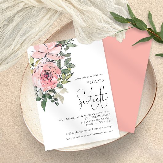 Elegant Blush Pink Florals Zestigste verjaardag Kaart