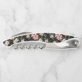 Elegant Blush Pink Flowers Black Party Wine Kurkentrekker (Achterkant)