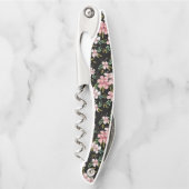 Elegant Blush Pink Flowers Black Party Wine Kurkentrekker (Voorkant)