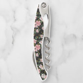 Elegant Blush Pink Flowers Black Party Wine Kurkentrekker (Achterkant)