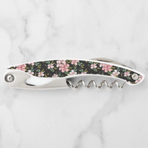 Elegant Blush Pink Flowers Black Party Wine Kurkentrekker