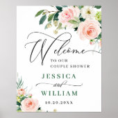 Elegant Blush Pink Flowers Boho Couples Shower Poster (Voorkant)