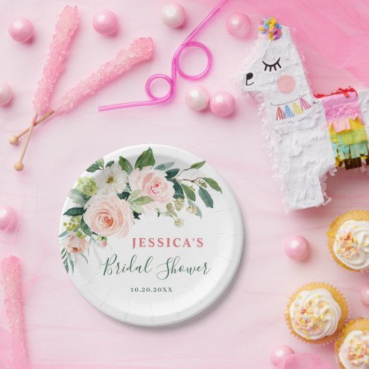 Elegant Blush Pink Flowers Boho Vrijgezellenfeest Papieren Bordje (Feest)