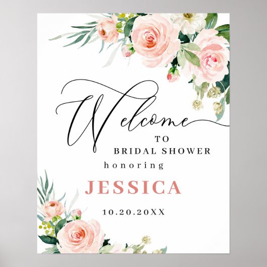 Elegant Blush Pink Flowers Boho Vrijgezellenfeest Poster (Voorkant)
