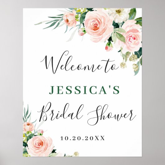 Elegant Blush Pink Flowers Boho Vrijgezellenfeest Poster (Voorkant)