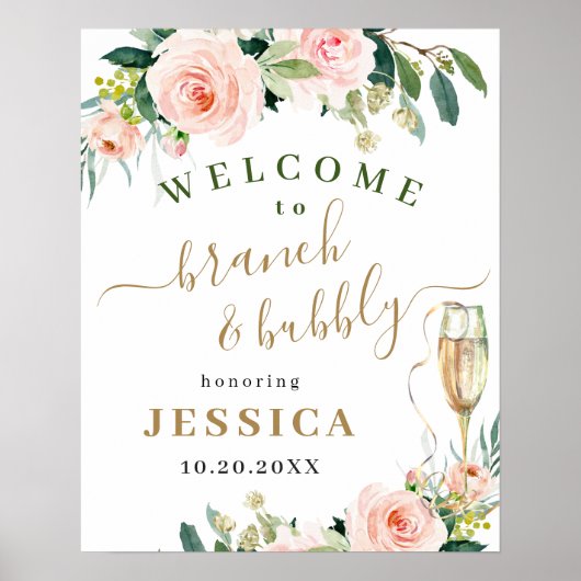 Elegant Blush Pink Flowers Boho Vrijgezellenfeest Poster (Voorkant)