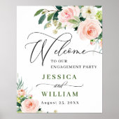 Elegant Blush Pink Flowers Engagement Party Poster (Voorkant)