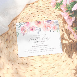 Elegant Blush Pink Flowers First Heilige Communie Uitnodiging Briefkaart