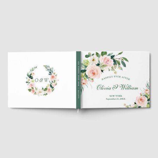Elegant Blush Pink Flowers Floral Wedding Gastenboek (Volledig)