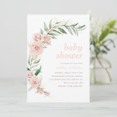 Elegant Blush Pink Flowers & Greenery Baby shower Kaart (Staand voorkant)