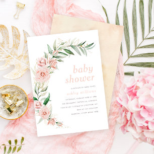 Elegant Blush Pink Flowers & Greenery Baby shower Kaart
