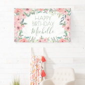 Elegant Blush Pink Flowers Happy Birthday Spandoek (Insitu)