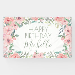 Elegant Blush Pink Flowers Happy Birthday Spandoek