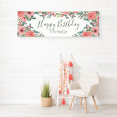 Elegant Blush Pink Flowers Happy Birthday Spandoek (Insitu)