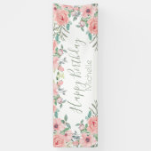 Elegant Blush Pink Flowers Happy Birthday Spandoek (Verticaal)