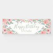 Elegant Blush Pink Flowers Happy Birthday Spandoek (Horizontaal)