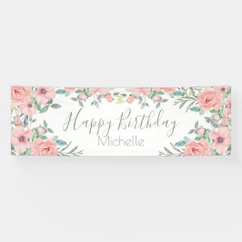 Elegant Blush Pink Flowers Happy Birthday Spandoek