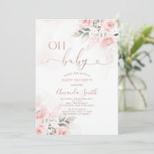 Elegant Blush Pink Flowers Oh Baby shower Kaart (Staand voorkant)