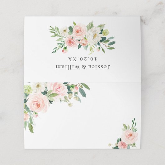 Elegant Blush Pink Flowers Weduwgoedkaart Plaatskaartje (Buitenkant ongevouwen)