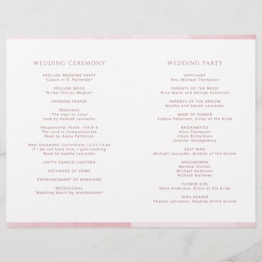 Elegant Blush Pink Folded Wedding Ceremony Program (Achterkant)