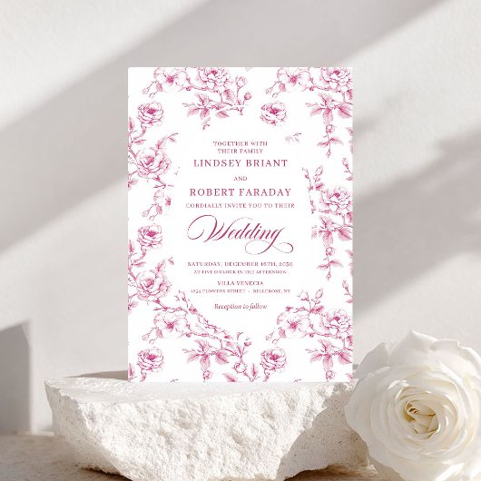 Elegant Blush Pink French Rose Wedding Invitation Kaart
