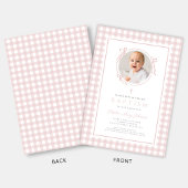Elegant Blush Pink Gingham Photo Girl Baptism Kaart