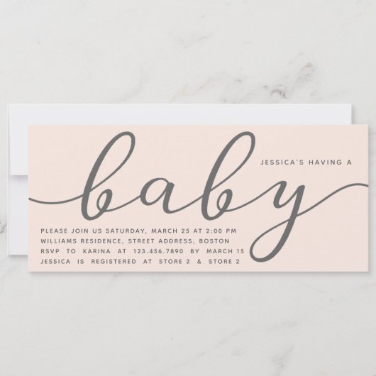 Elegant Blush Pink Girl Baby shower Kaart (Voorkant)