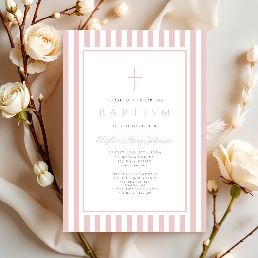 Elegant Blush Pink Girl Baptism Kaart