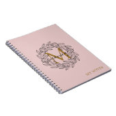 Elegant Blush Pink Girly Floral Gold Monogram Naam Notitieboek (Rechterzijde)