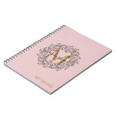 Elegant Blush Pink Girly Floral Gold Monogram Naam Notitieboek (Linkerzijde)