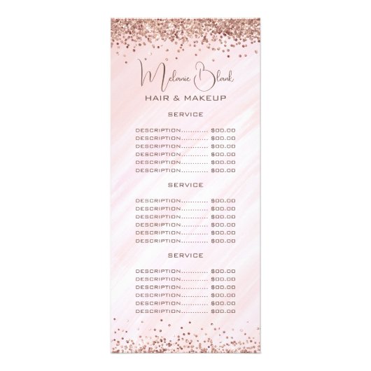 Elegant Blush Pink Glitter Beauty Salon Price List Reclamekaart (Voorkant)