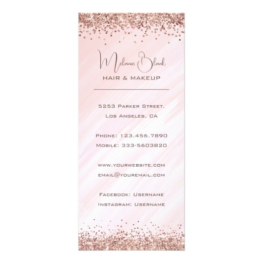 Elegant Blush Pink Glitter Beauty Salon Price List Reclamekaart (Achterkant)