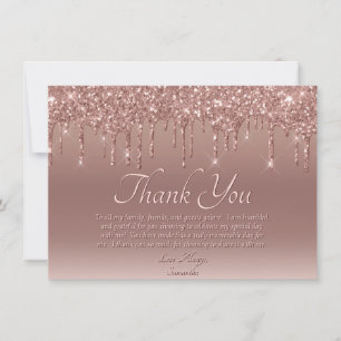 Elegant Blush Pink Glitter Drip Birthday Dank je Bedankkaart