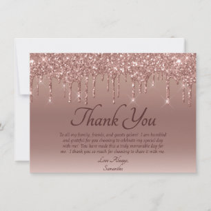 Elegant Blush Pink Glitter Drip Birthday Dank je Bedankkaart