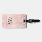 Elegant Blush Pink Glitter Monogram Bagagelabel (Voorkant horizontaal)