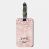Elegant Blush Pink Glitter Monogram Bagagelabel (Achterkant verticaal)