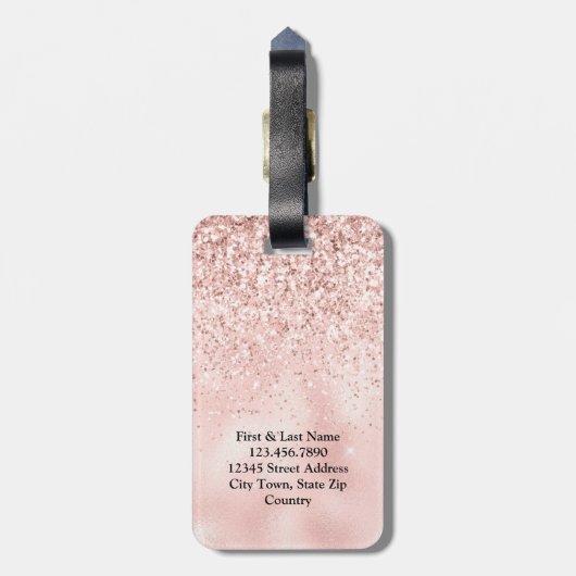 Elegant Blush Pink Glitter Monogram Bagagelabel (Achterkant verticaal)