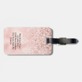 Elegant Blush Pink Glitter Monogram Bagagelabel (Achterkant horizontaal)