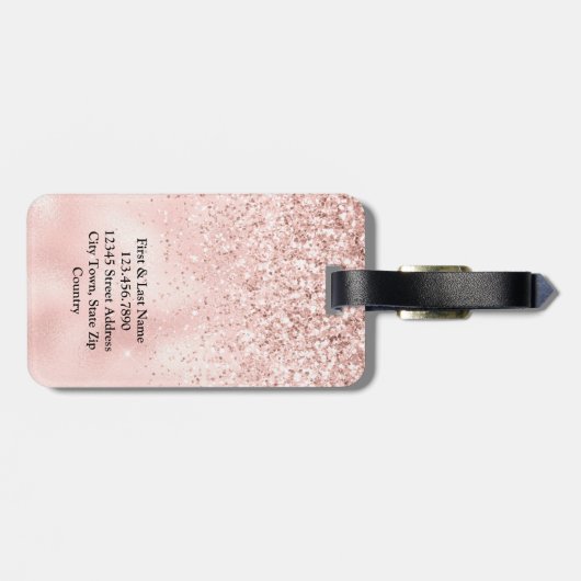 Elegant Blush Pink Glitter Monogram Bagagelabel (Achterkant horizontaal)