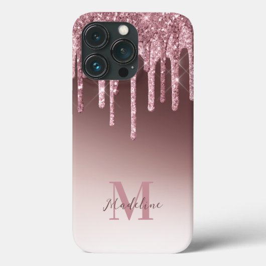 Elegant Blush Pink Glitter Monogram Case-Mate iPhone Case (Achterkant)