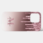 Elegant Blush Pink Glitter Monogram Case-Mate iPhone Case (Achterkant (horizontaal))