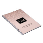 Elegant Blush Pink Glitter Ombre Monogram Notitieb Notitieboek (Rechterzijde)