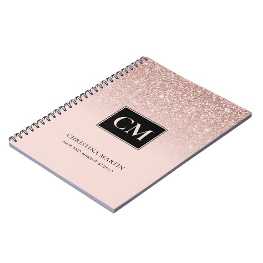 Elegant Blush Pink Glitter Ombre Monogram Notitieb Notitieboek (Linkerzijde)