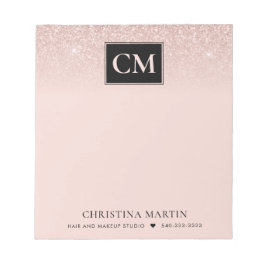 Elegant Blush Pink Glitter Ombre Monogram Notitieblok